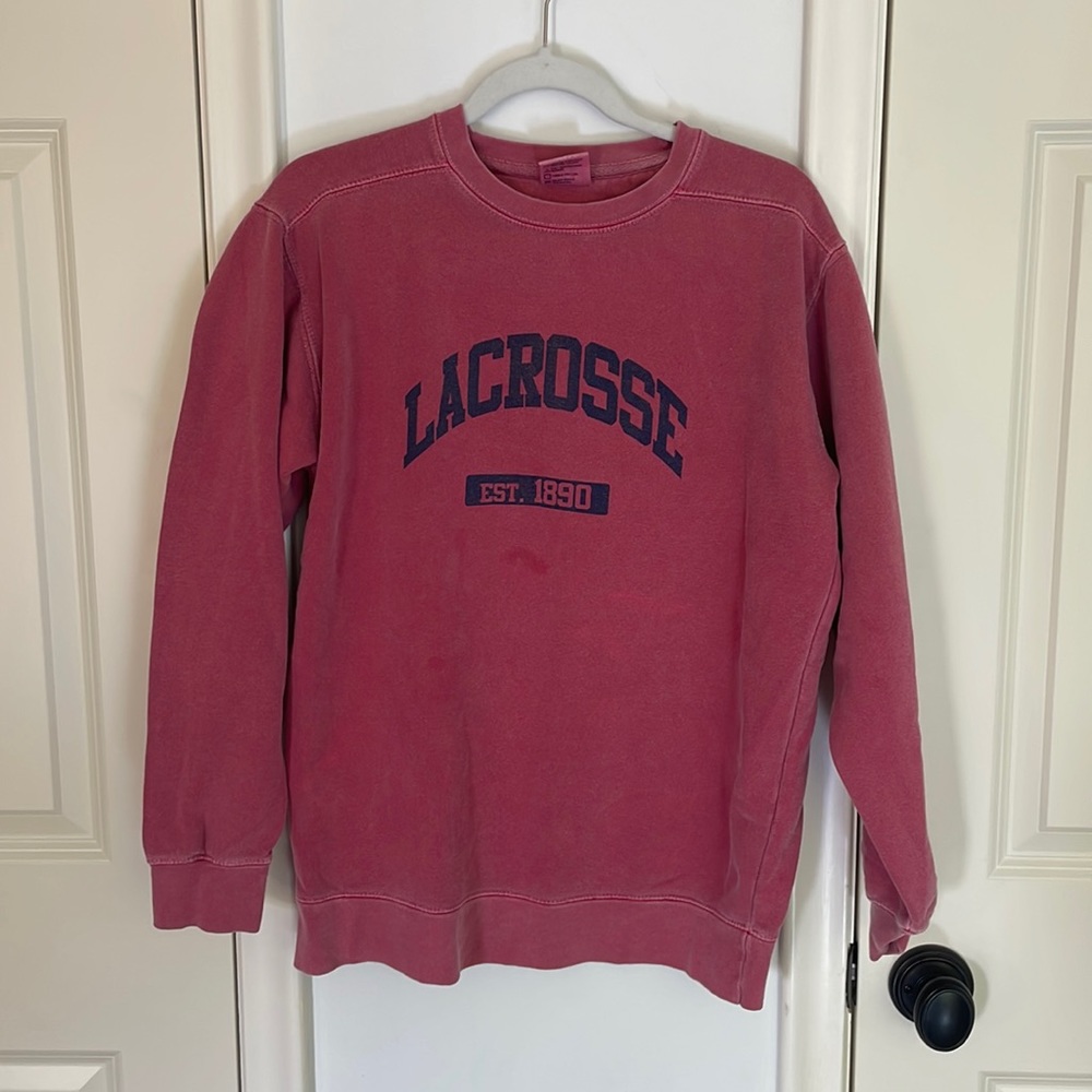 Comfort Colors Red Lacrosse Crewneck Sweatshirt
